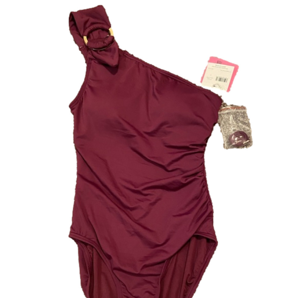 KATE Spade NWT One shoulder Cabernet swim suit size xs